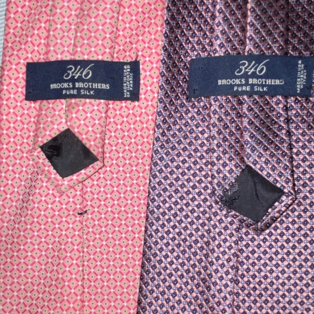 Brooks Brothers‎ 346 Mens Silk Necktie Lot 2 Pink Purple Geometric Pattern Ties